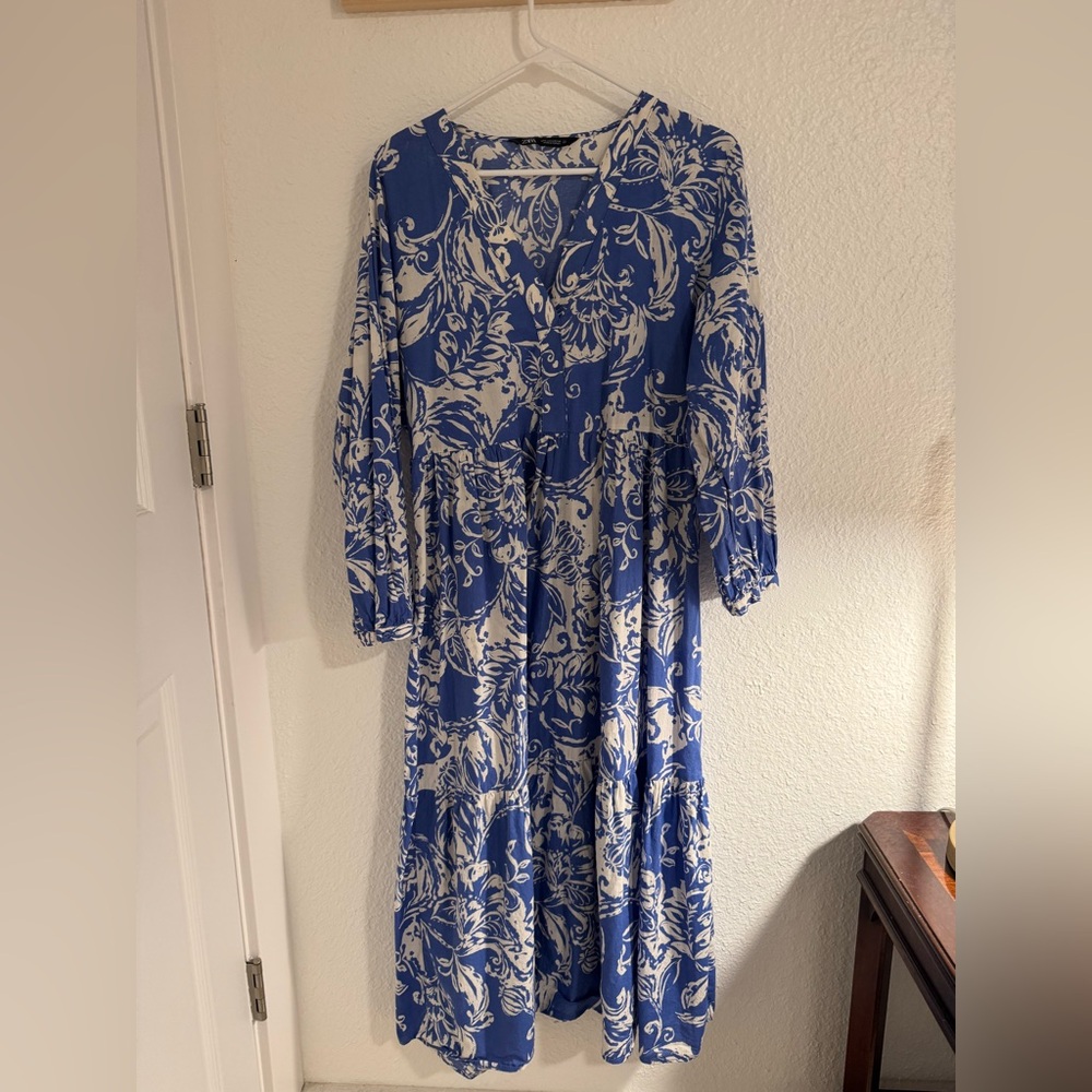 Zara Blue and White Floral Dress